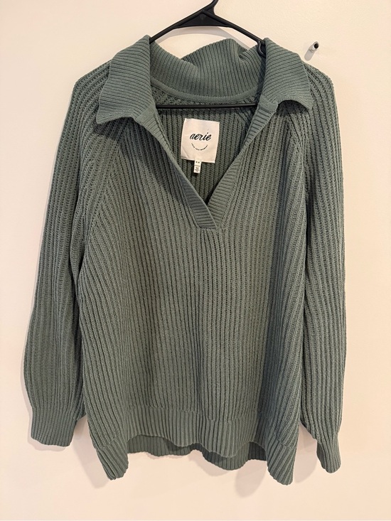 aerie Sweaters - aerie Sage Green Ribbed Collared V-Neck Turtleneck Sweater